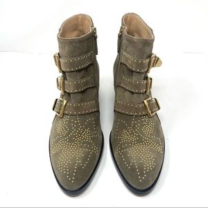 Chloe Susanna Suede Booties in Dark Greige. Made in Italy, size 39.5